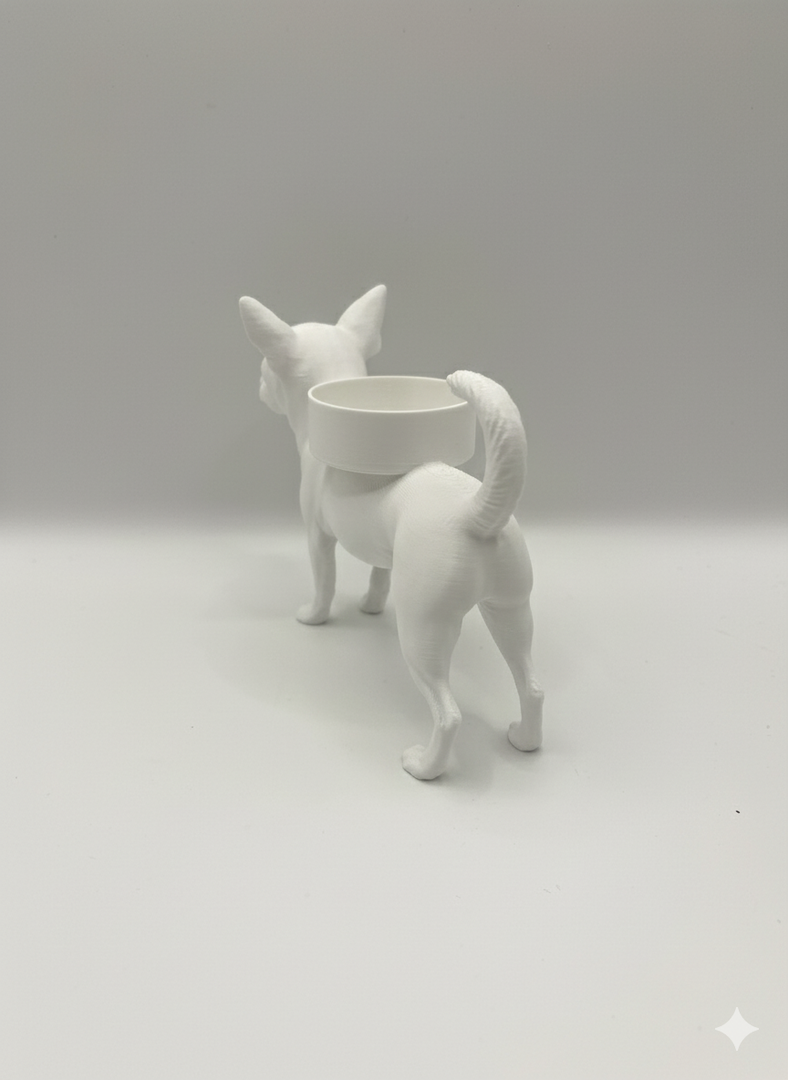 Chihuahua waxinelichthouder – 3D-geprint hondje in Zwart, Bruin of Wit – sfeervolle honden decoratie