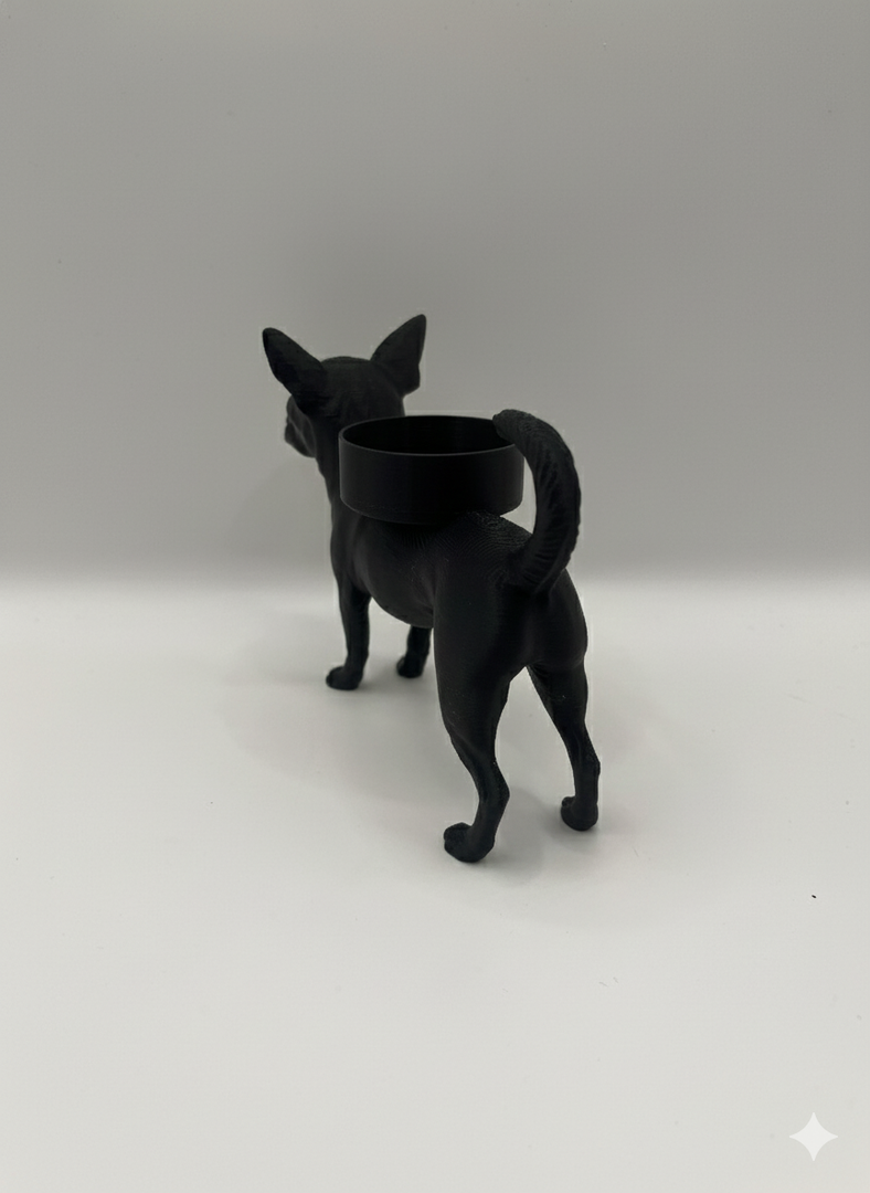 Chihuahua waxinelichthouder – 3D-geprint hondje in Zwart, Bruin of Wit – sfeervolle honden decoratie