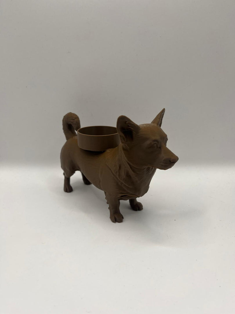 Waxinelichthouder Welsh Corgi – 3D-Geprint Hond Beeldje – Zwart | Wit | Bruin