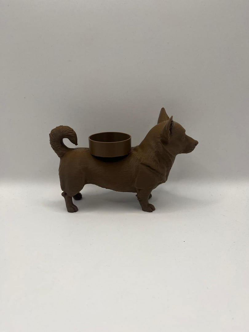 Waxinelichthouder Welsh Corgi – 3D-Geprint Hond Beeldje – Zwart | Wit | Bruin