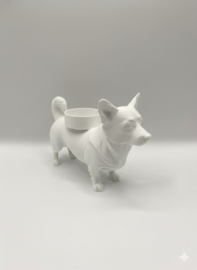 Waxinelichthouder Welsh Corgi – 3D-Geprint Hond Beeldje – Zwart | Wit | Bruin