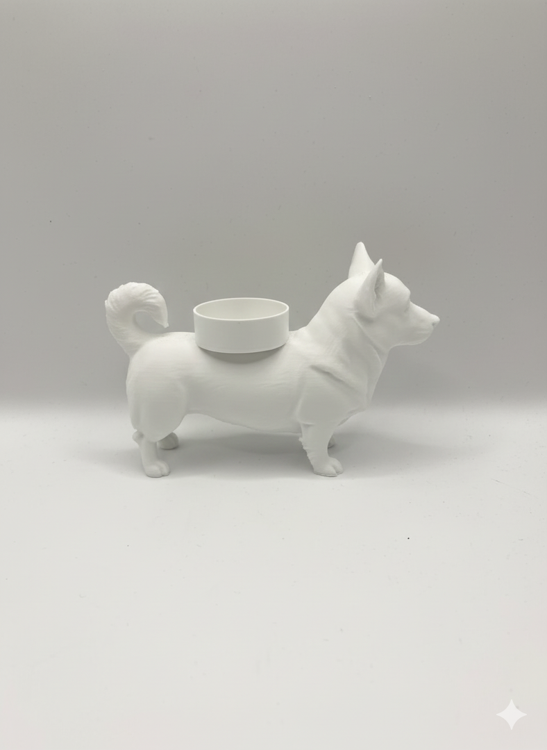 Waxinelichthouder Welsh Corgi – 3D-Geprint Hond Beeldje – Zwart | Wit | Bruin