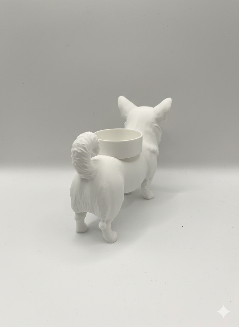 Waxinelichthouder Welsh Corgi – 3D-Geprint Hond Beeldje – Zwart | Wit | Bruin