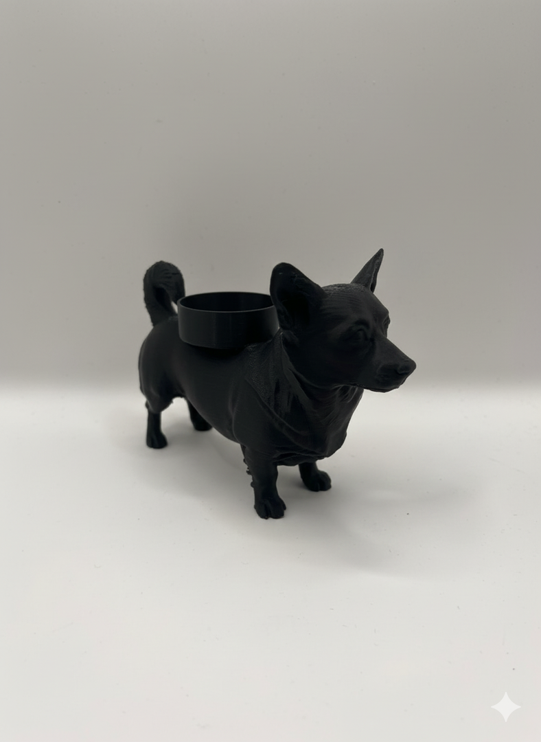 Waxinelichthouder Welsh Corgi – 3D-Geprint Hond Beeldje – Zwart | Wit | Bruin