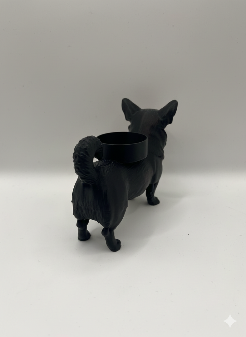 Waxinelichthouder Welsh Corgi – 3D-Geprint Hond Beeldje – Zwart | Wit | Bruin