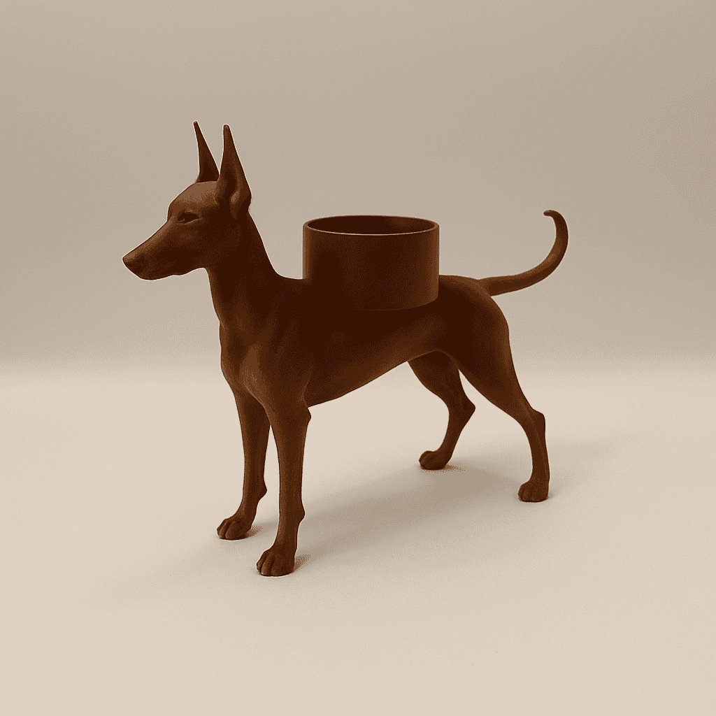Dobermann Waxinelichthouder – Unieke 3D Geprinte Kaarsenhouder | Zwart, Wit & Bruin
