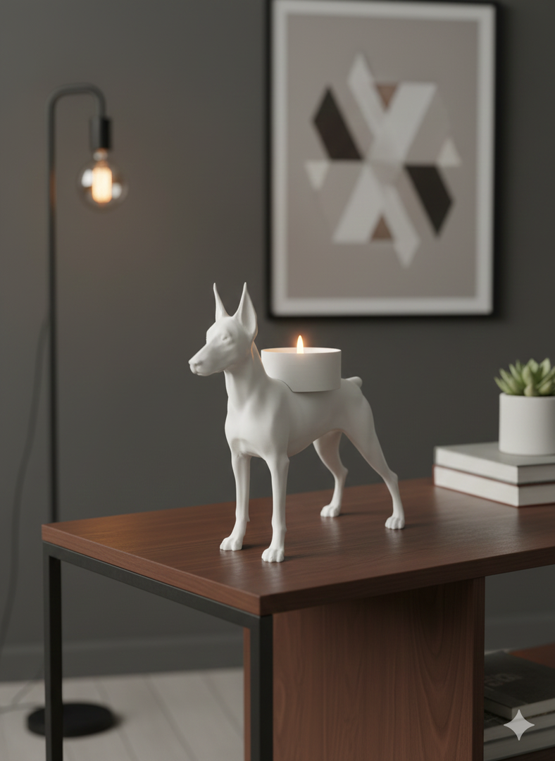 Dobermann Waxinelichthouder met Rechtop Staande Oren & Korte Staart – Uniek 3D-Geprint Design