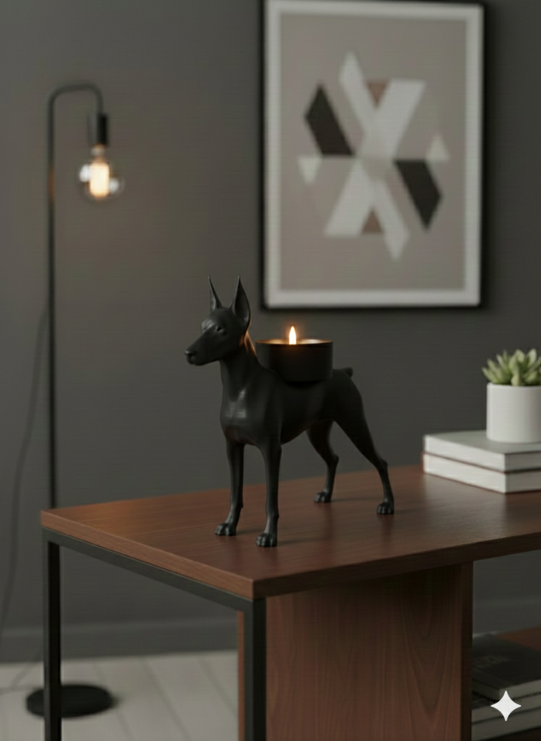 Dobermann Waxinelichthouder met Rechtop Staande Oren & Korte Staart – Uniek 3D-Geprint Design