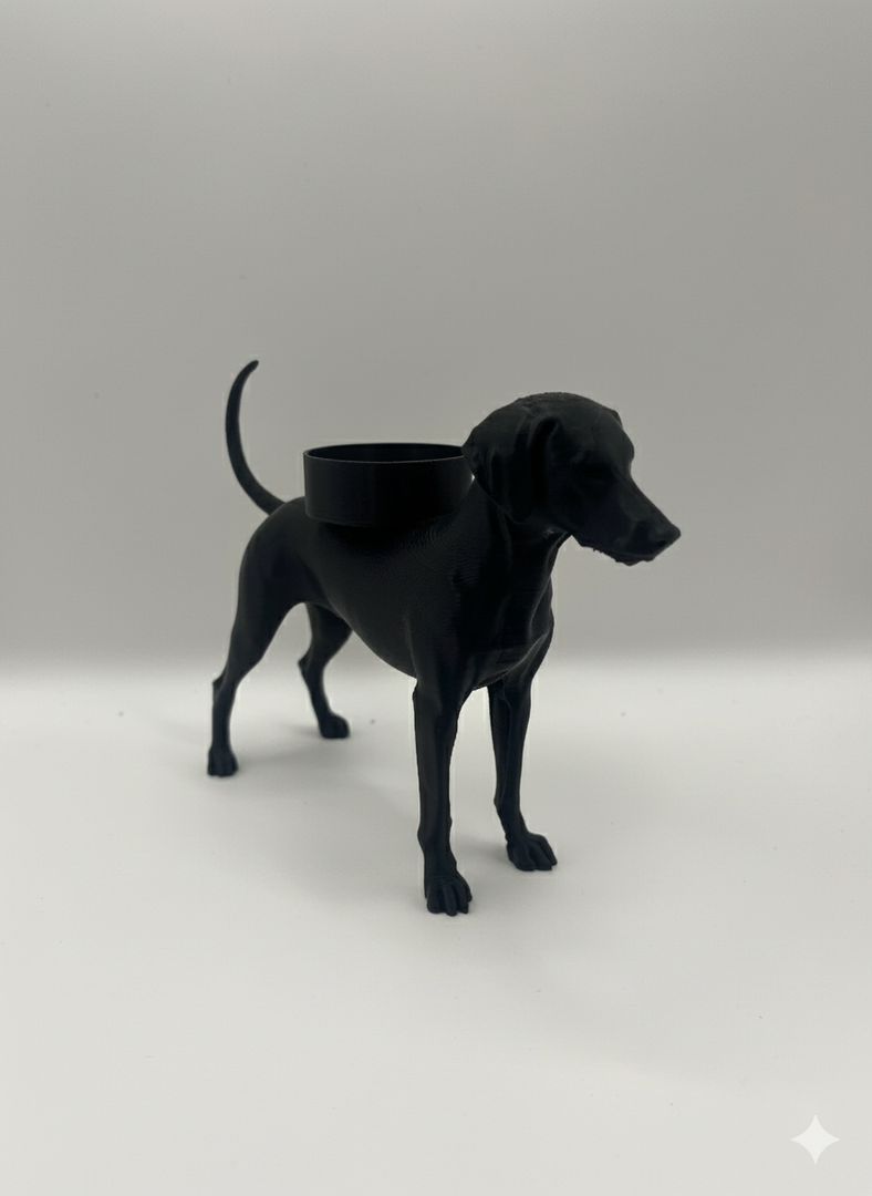 Dobermann waxinelichthouder – normale oren & lange staart – 3D-geprint in Zwart, Bruin of Wit