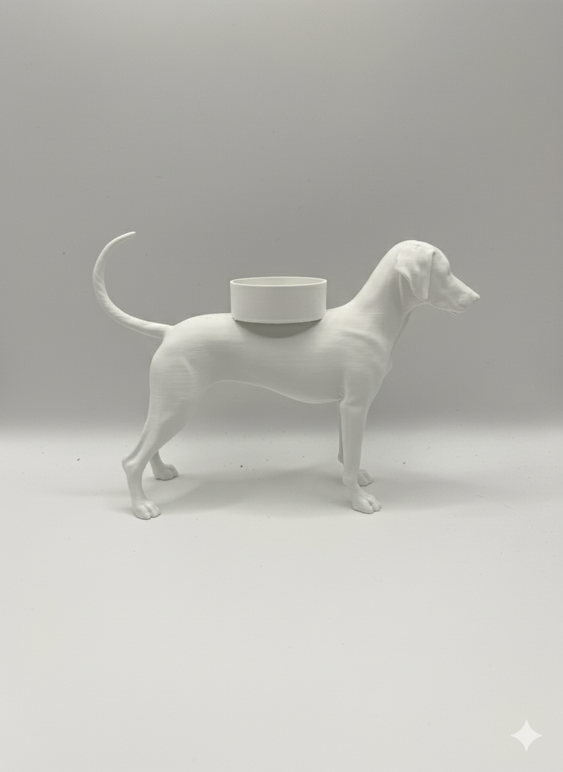 Dobermann waxinelichthouder – normale oren & lange staart – 3D-geprint in Zwart, Bruin of Wit