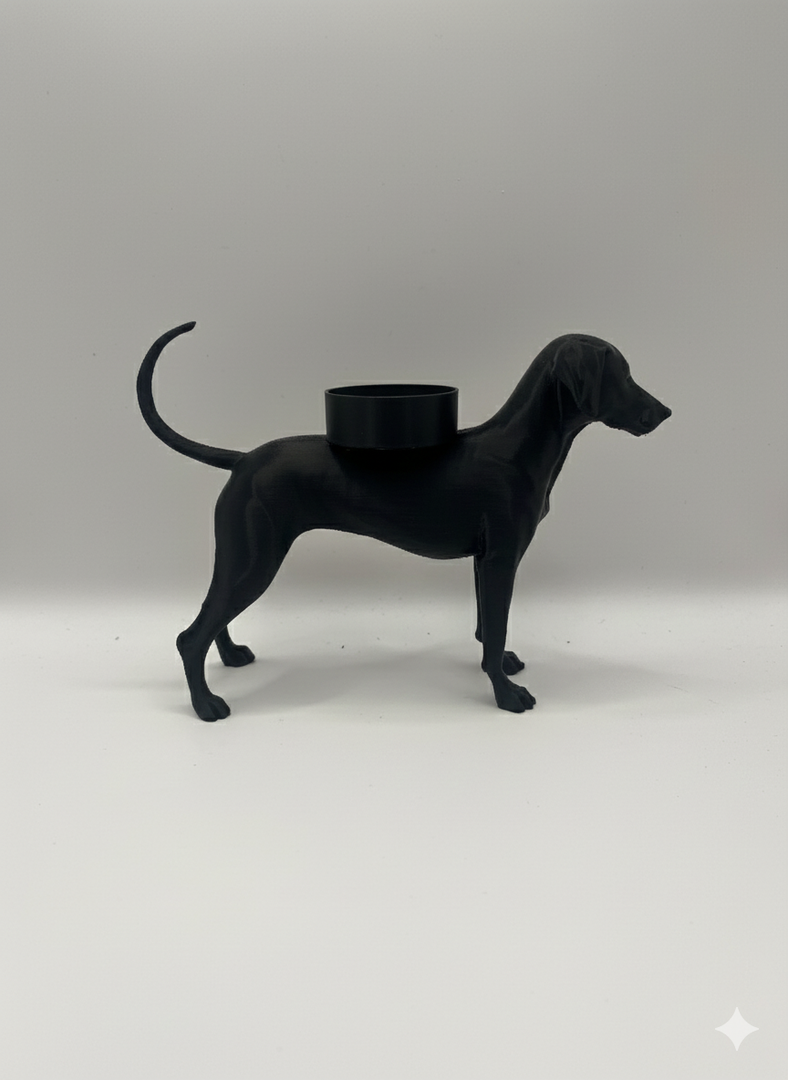 Dobermann waxinelichthouder – normale oren & lange staart – 3D-geprint in Zwart, Bruin of Wit