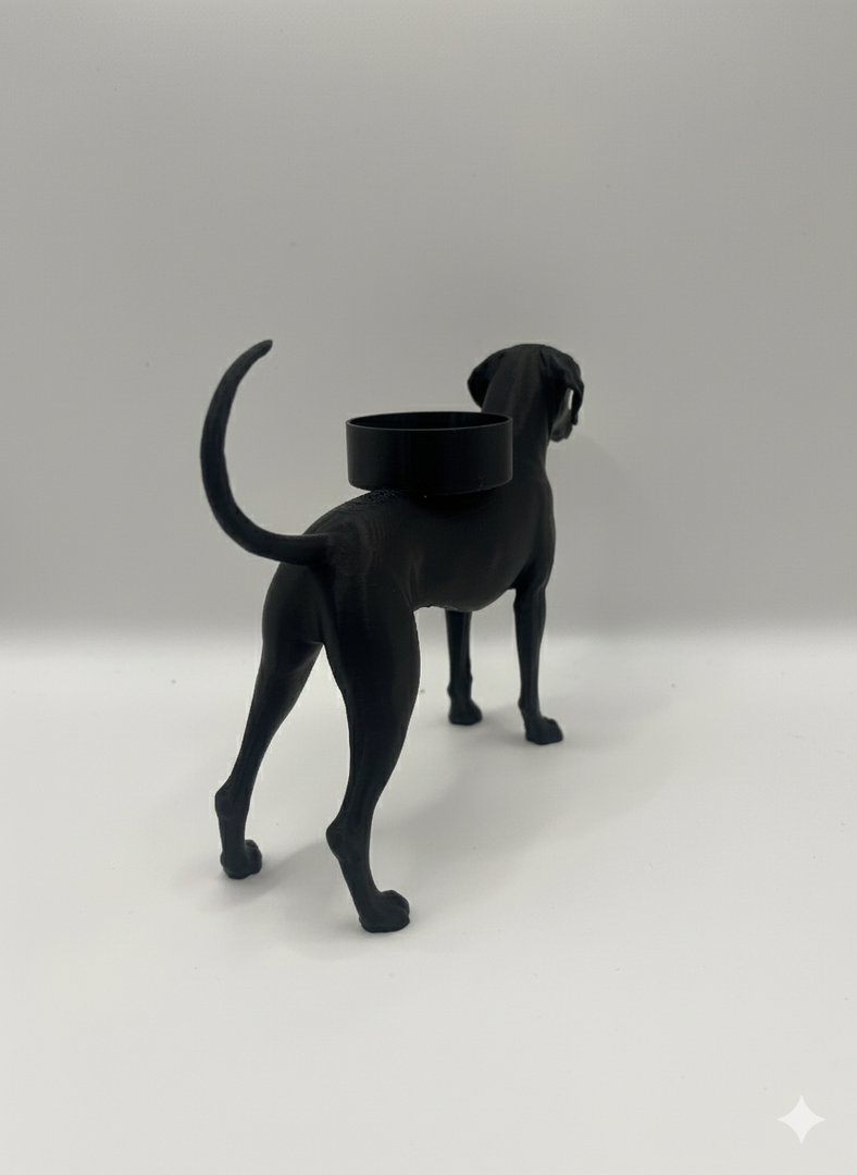 Dobermann waxinelichthouder – normale oren & lange staart – 3D-geprint in Zwart, Bruin of Wit