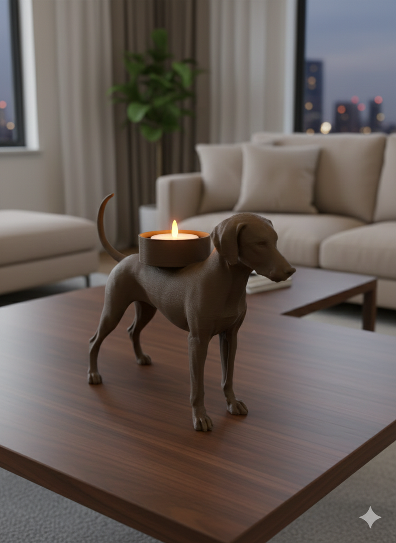 Dobermann waxinelichthouder – normale oren & lange staart – 3D-geprint in Zwart, Bruin of Wit