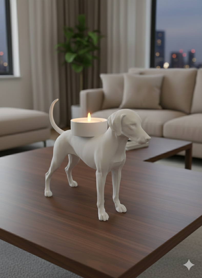 Dobermann waxinelichthouder – normale oren & lange staart – 3D-geprint in Zwart, Bruin of Wit