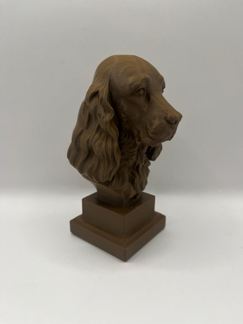 Engelse Cocker Spaniel Hondenbeeld op Sokkel – 3D Geprint – 15 cm – Wit / Zwart / Bruin