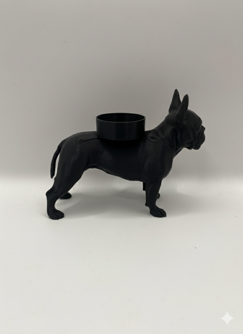 Waxinelichthouder Franse Bulldog – 3D-Geprint Hond Beeldje – Zwart | Wit | Bruin