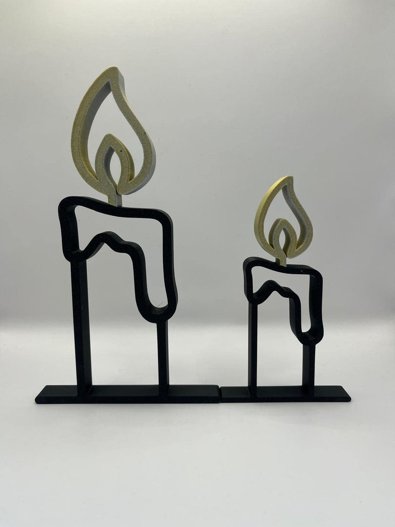 Set decoratieve staande kaarsen in zwart met goud-zilveren vlam – minimalistisch ontwerp