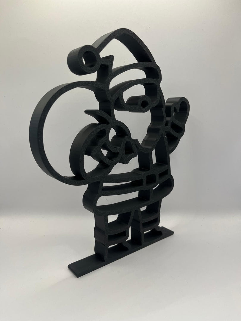 Schuin vooraanzicht van de zwarte Xmas Deco – Santa kerstdecoratie