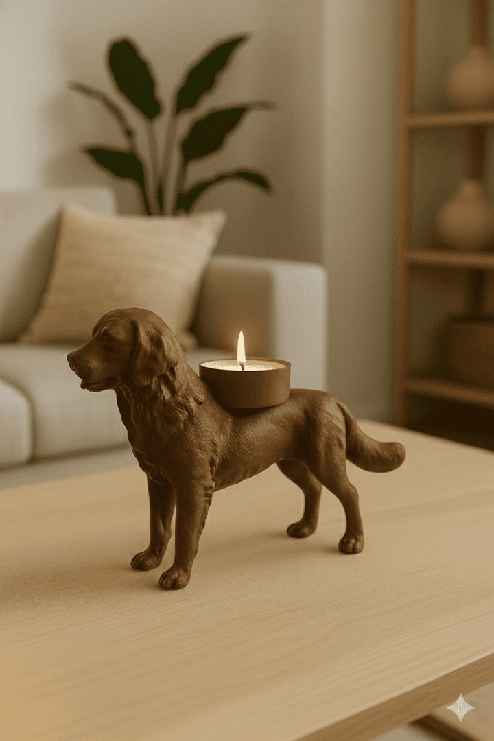 Golden Retriever Theelichthouder – Handgemaakte 3D Print van PLA | Modern Interieurdecoratie