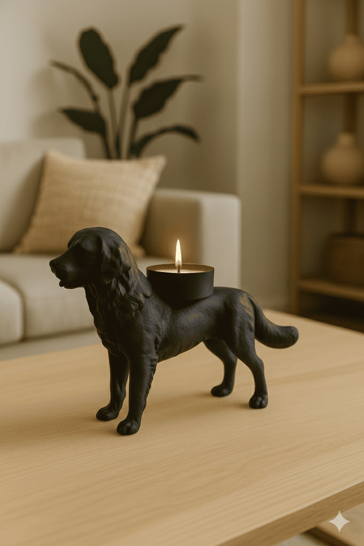 Golden Retriever Theelichthouder – Handgemaakte 3D Print van PLA | Modern Interieurdecoratie
