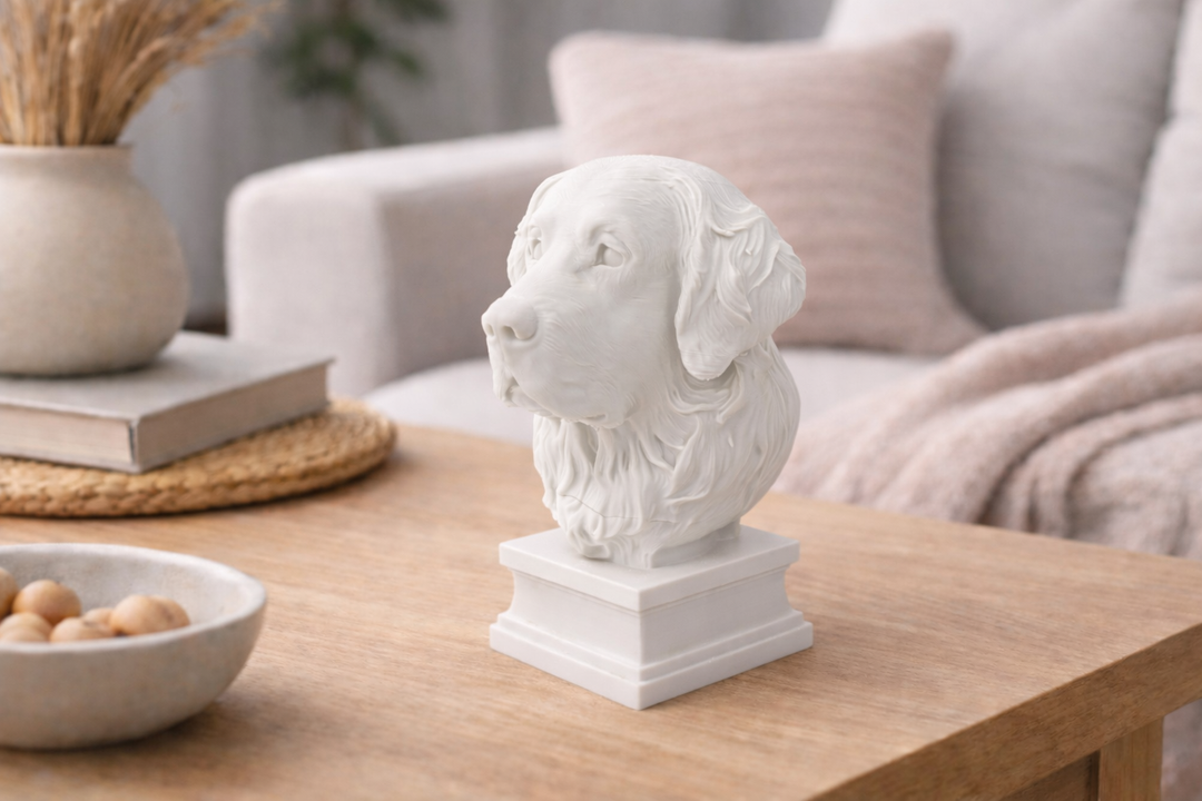 Golden Retriever Sokkel – Decoratief Hondenbeeld | Hunoba Creative