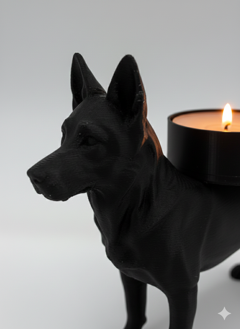Duitse herder waxinelichthouder – krachtige hondenfiguur met sfeervol LED-licht | 3D geprint