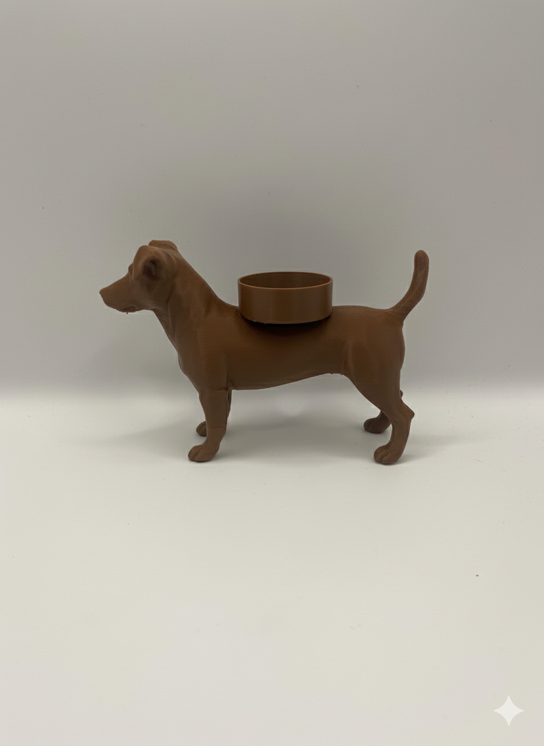 Jack Russell waxinelichthouder – 3D-geprint hondje in Zwart, Bruin of Wit – sfeervolle honden decoratie