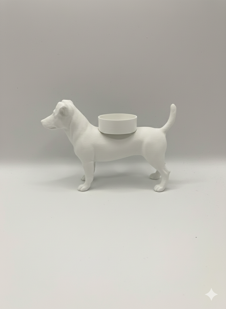Jack Russell waxinelichthouder – 3D-geprint hondje in Zwart, Bruin of Wit – sfeervolle honden decoratie