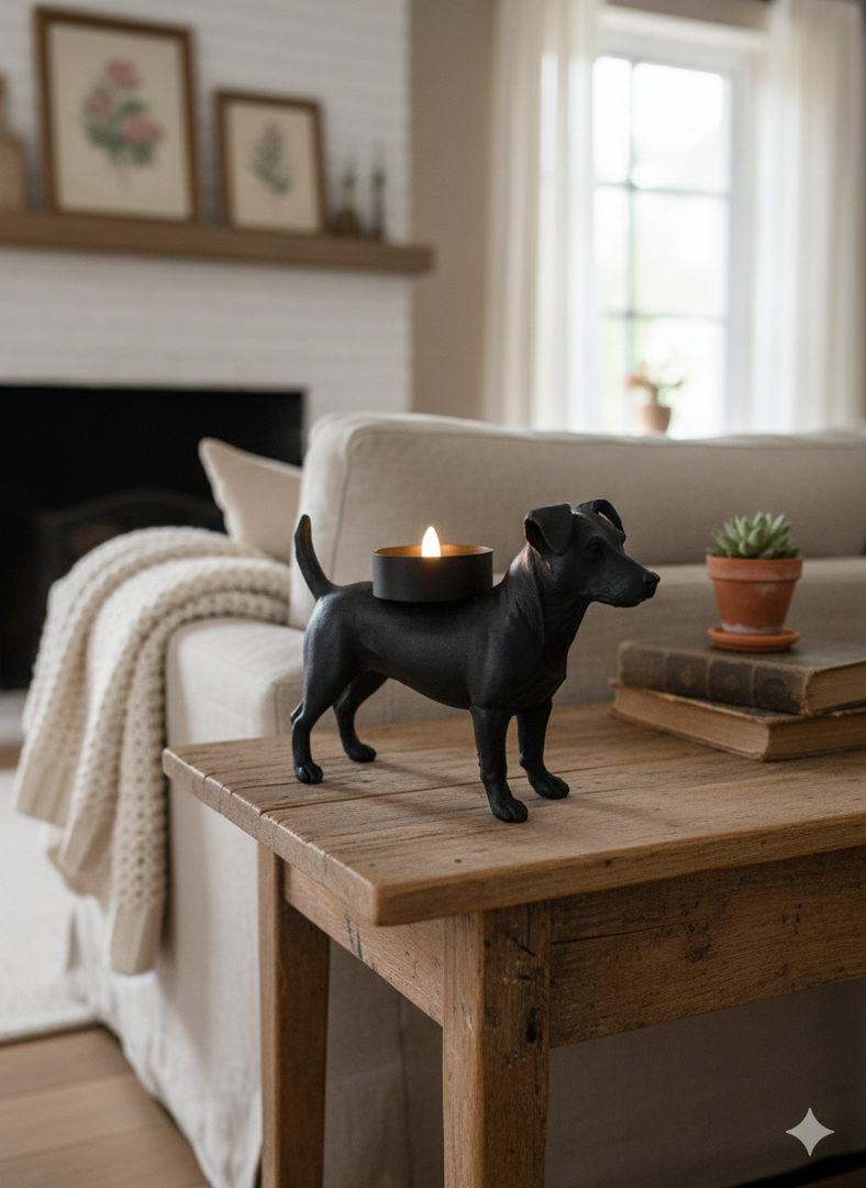 Jack Russell waxinelichthouder – 3D-geprint hondje in Zwart, Bruin of Wit – sfeervolle honden decoratie