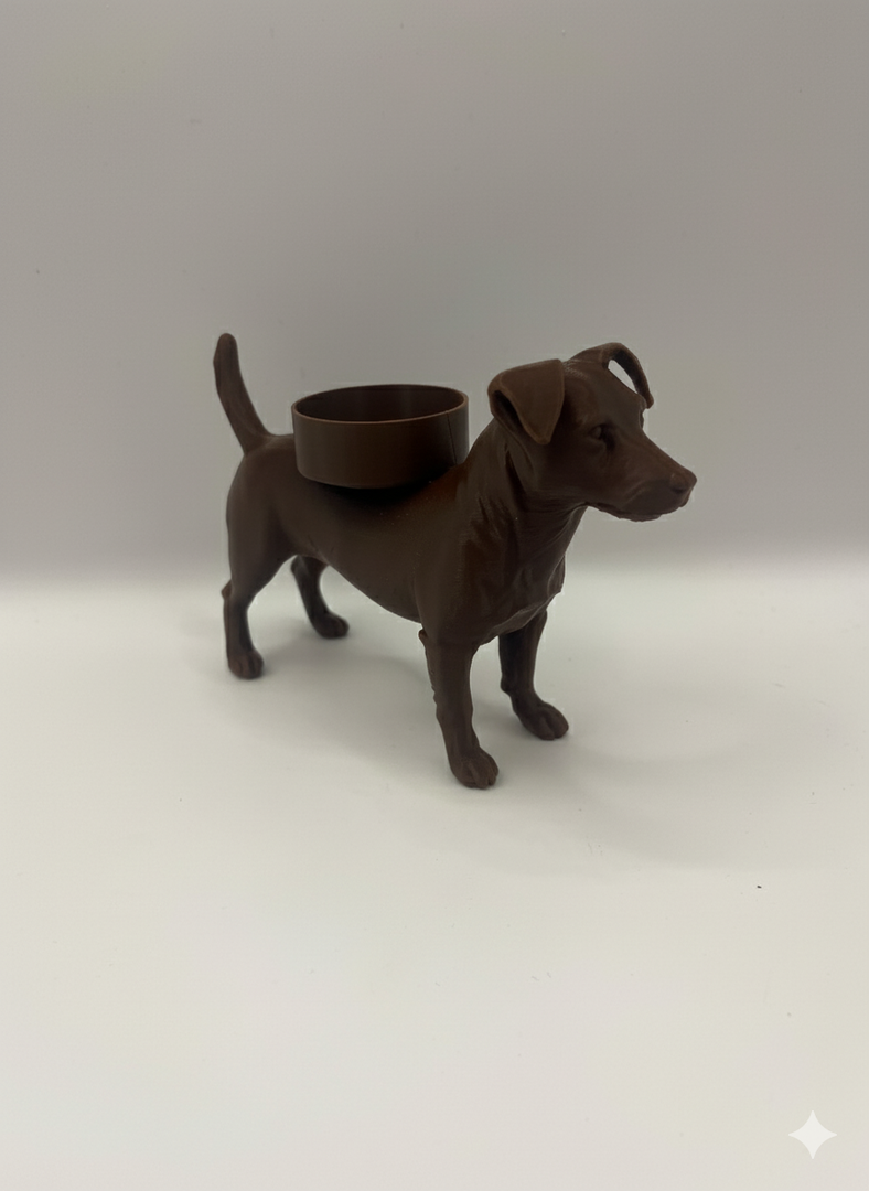 Jack Russell waxinelichthouder – 3D-geprint hondje in Zwart, Bruin of Wit – sfeervolle honden decoratie