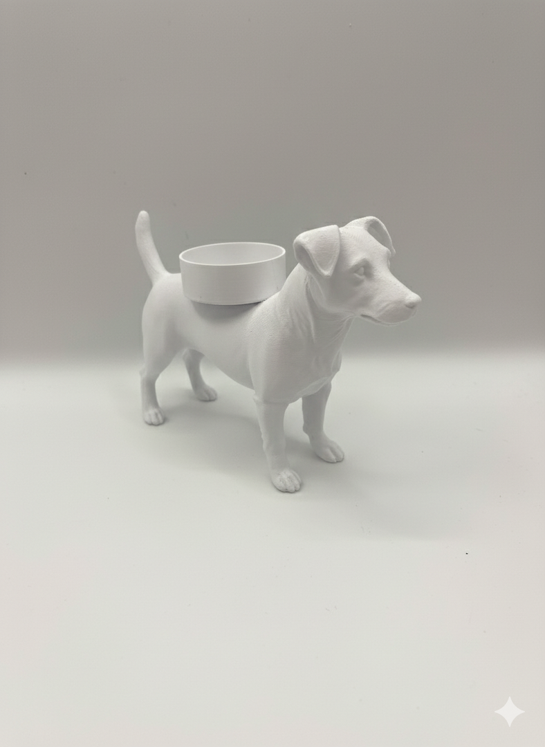 Jack Russell waxinelichthouder – 3D-geprint hondje in Zwart, Bruin of Wit – sfeervolle honden decoratie