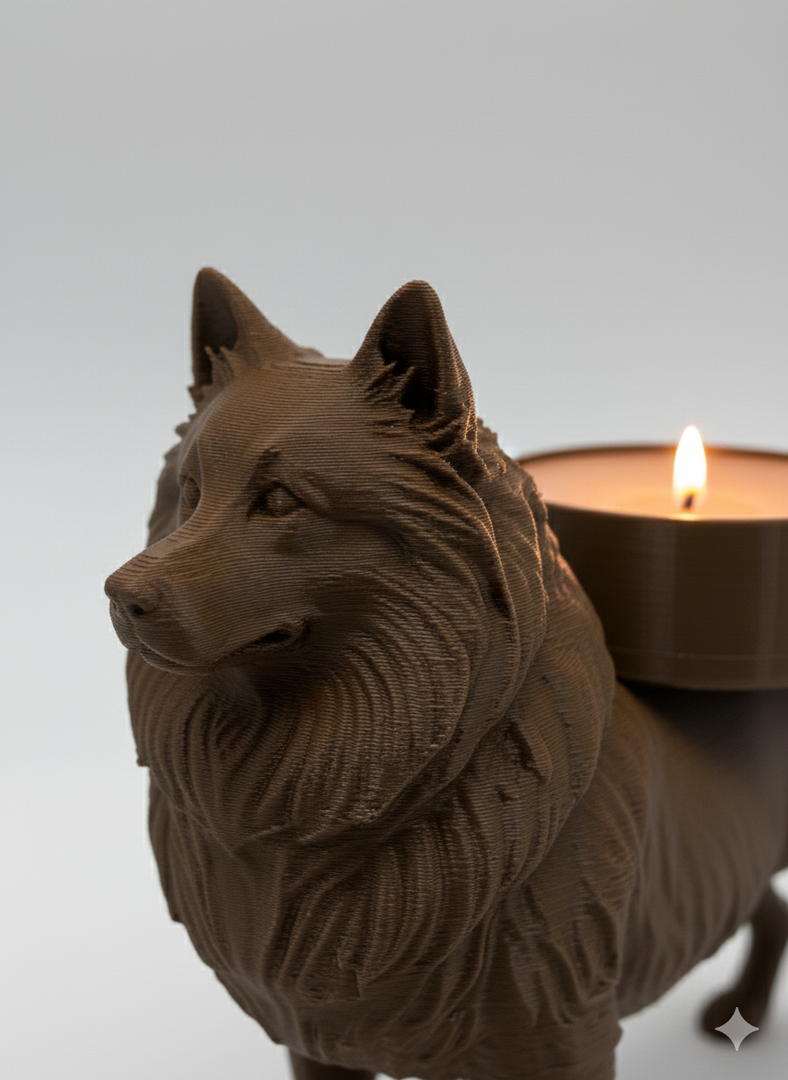 Keeshond waxinelichthouder bruin 3D-geprint