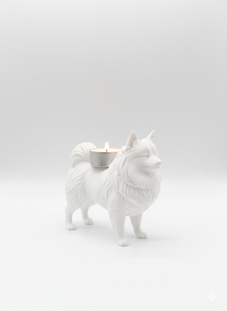 Keeshond waxinelichthouder wit van Hunoba Creative