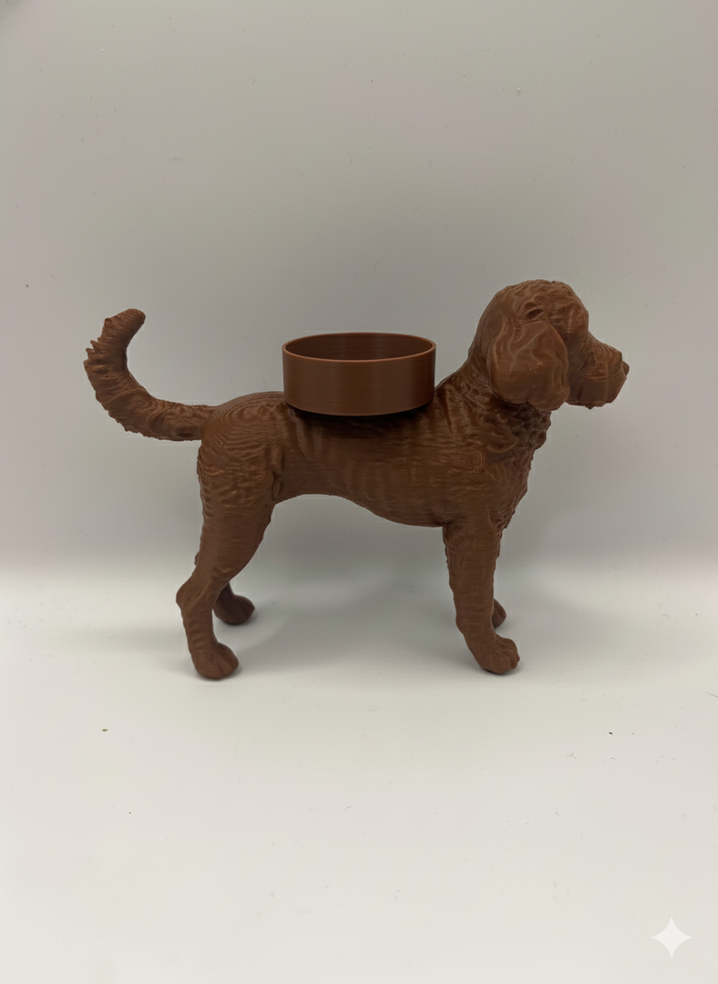 Waxinelichthouder Labradoodle – 3D-Geprint Hond Beeldje – Zwart | Wit | Bruin