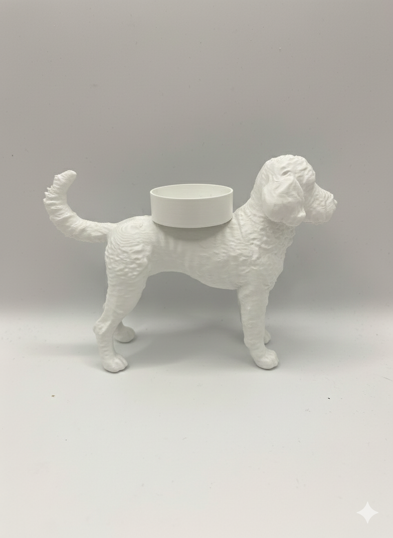 Waxinelichthouder Labradoodle – 3D-Geprint Hond Beeldje – Zwart | Wit | Bruin