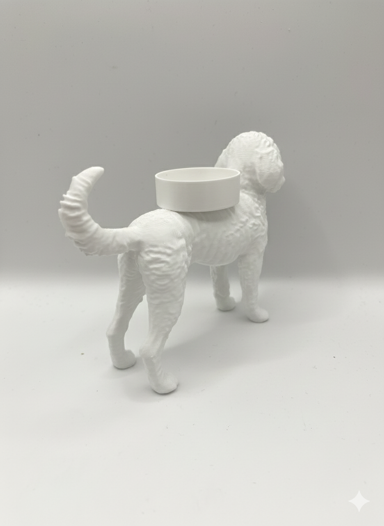 Waxinelichthouder Labradoodle – 3D-Geprint Hond Beeldje – Zwart | Wit | Bruin