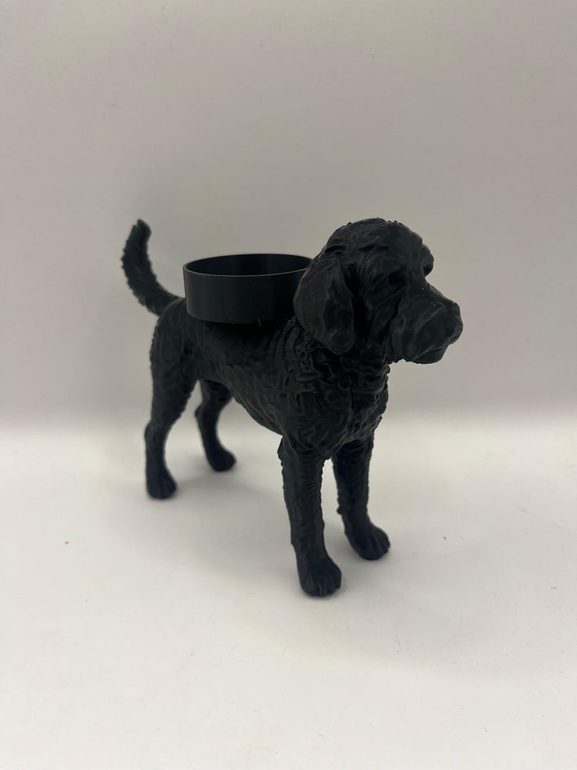Waxinelichthouder Labradoodle – 3D-Geprint Hond Beeldje – Zwart | Wit | Bruin