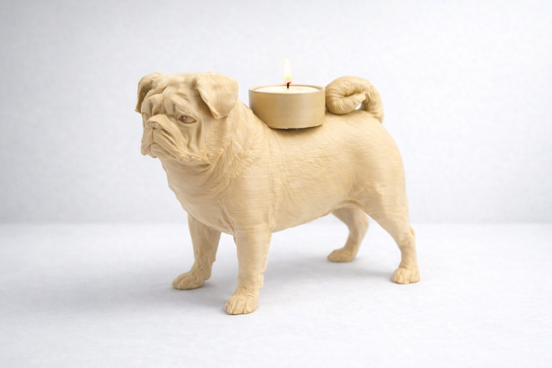 Mopshond waxinelichthouder – charmant sfeervol hondenfiguur | 3D geprint