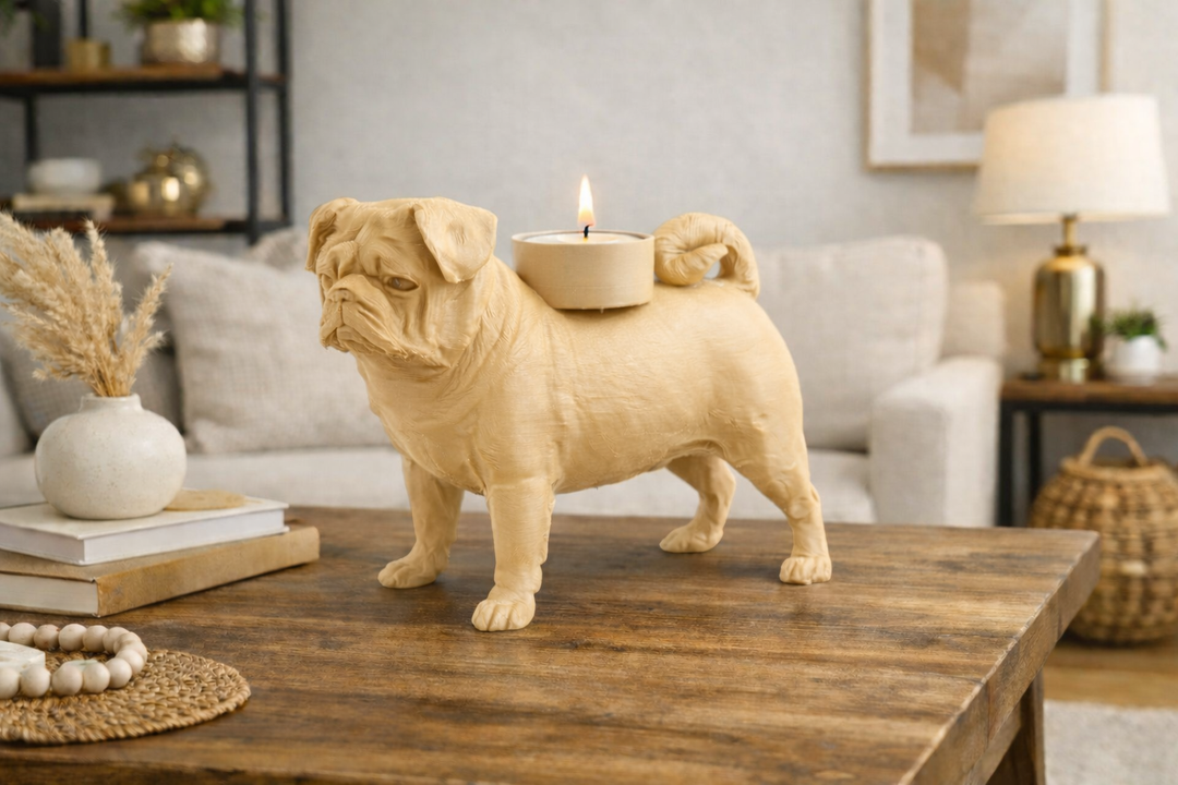 Mopshond waxinelichthouder – charmant sfeervol hondenfiguur | 3D geprint