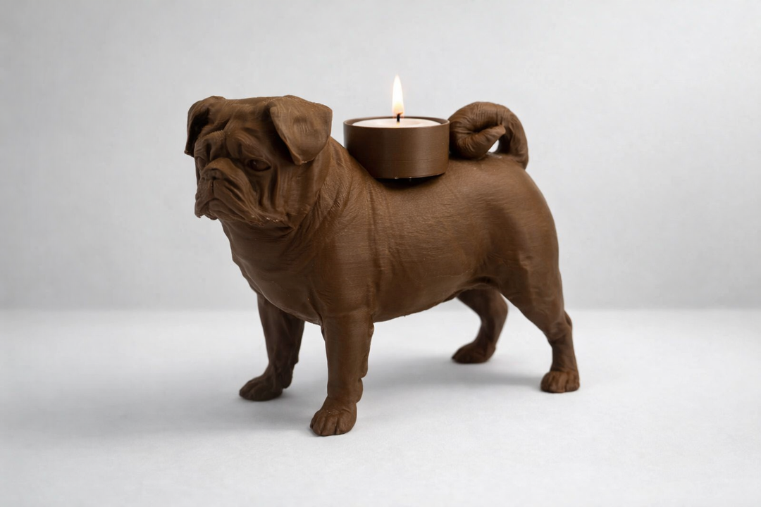 Mopshond waxinelichthouder – charmant sfeervol hondenfiguur | 3D geprint