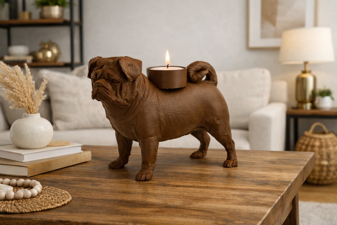 Mopshond waxinelichthouder – charmant sfeervol hondenfiguur | 3D geprint