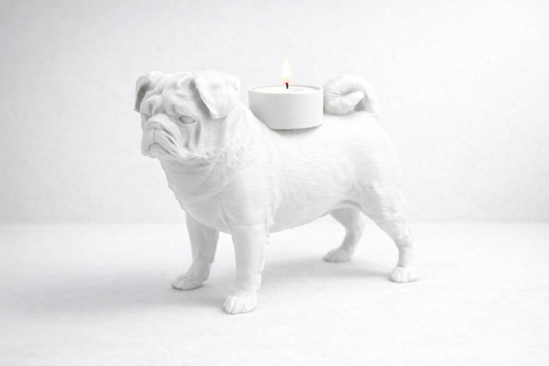 Mopshond waxinelichthouder – charmant sfeervol hondenfiguur | 3D geprint