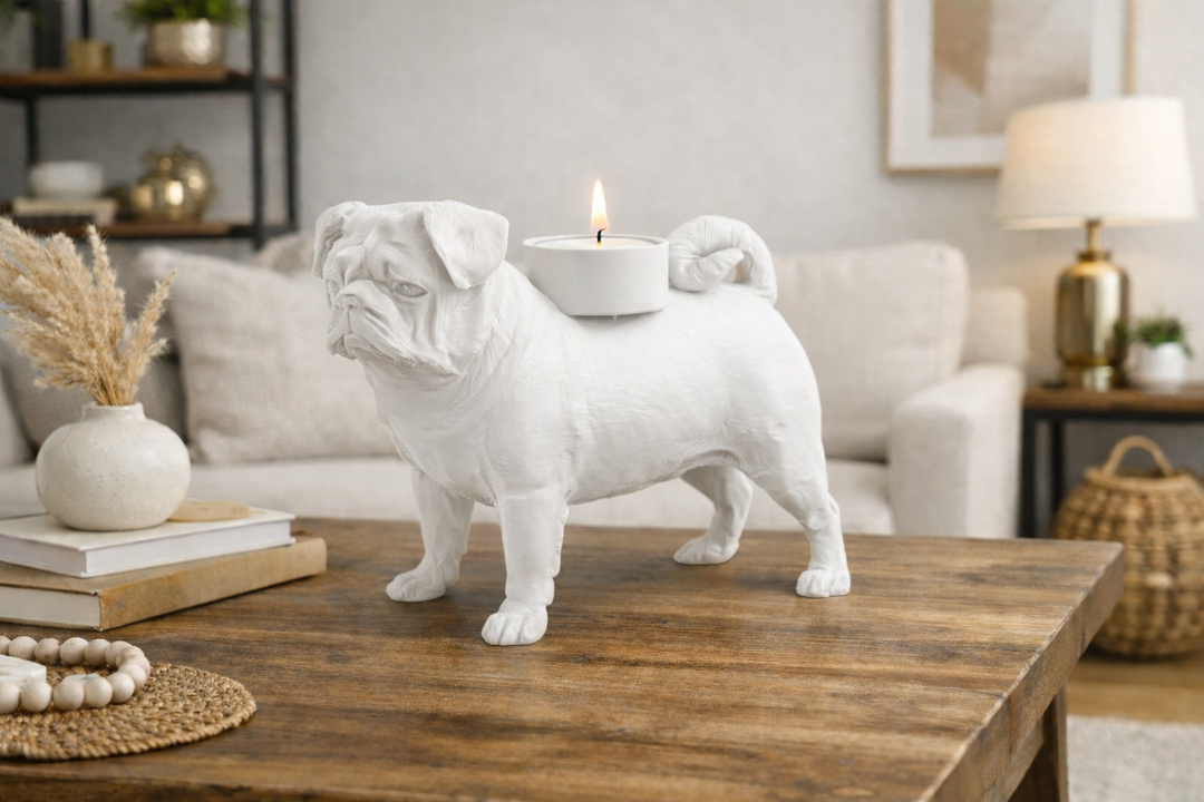 Mopshond waxinelichthouder – charmant sfeervol hondenfiguur | 3D geprint