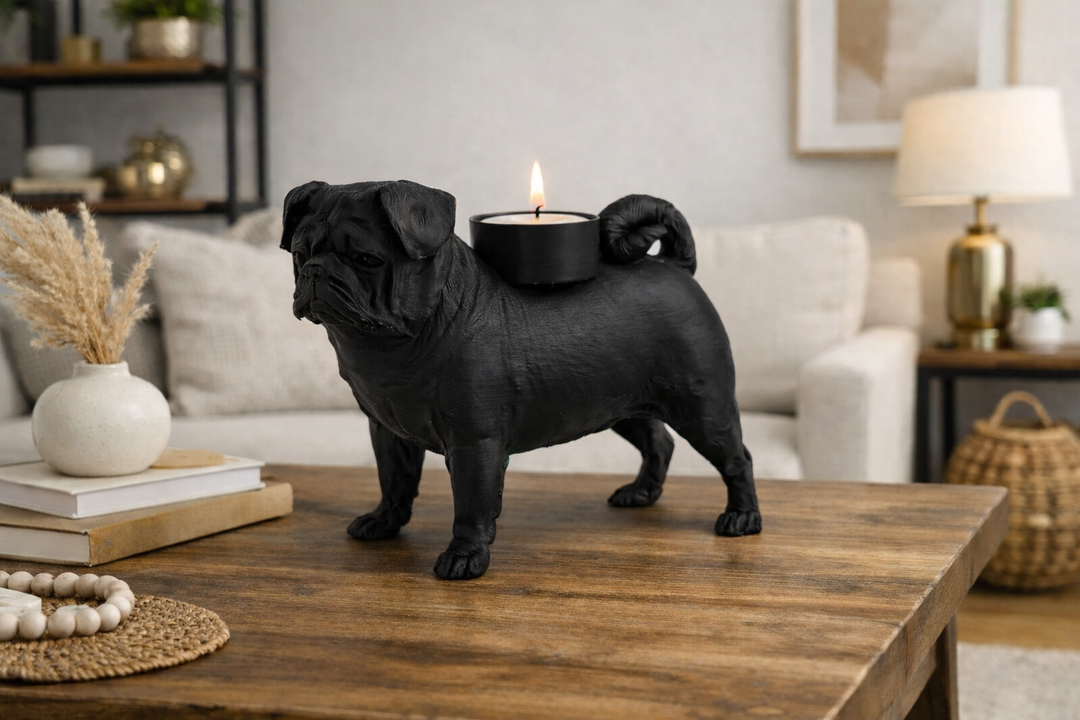 Mopshond waxinelichthouder – charmant sfeervol hondenfiguur | 3D geprint