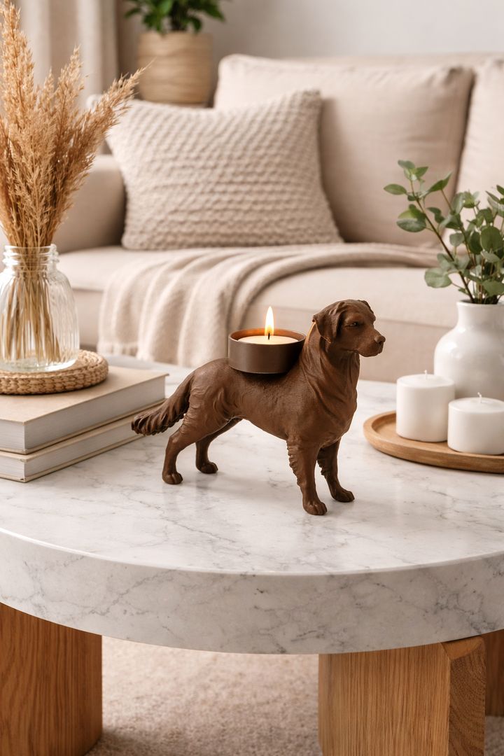 Nova Scotia Duck Tolling Retriever waxinelichthouder – energieke hondenfiguur met sfeervol LED-licht | 3D geprint