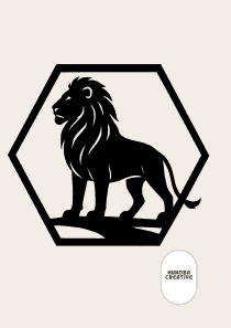 Löwen-Wanddekoration – Silhouette im sechseckigen Rahmen – PLA – Schwarz | Anthrazit | Grau | Weiß – 175 × 151 mm