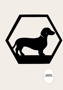 Wanddecoratie Teckel – Honden Silhouet in Hexagon Frame – PLA – Zwart | Antraciet | Grijs | Wit – 175×151 mm