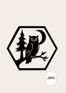 Wanddecoratie Uil in Frame – Silhouet Uil – Hexagon Wandbord – Zwart | Antraciet | Grijs | Wit