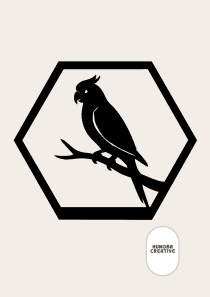 Wanddecoratie Parkiet – Sierlijke Silhouetvogel in Hexagon Frame – PLA – Zwart | Antraciet | Grijs | Wit – 175×151 mm