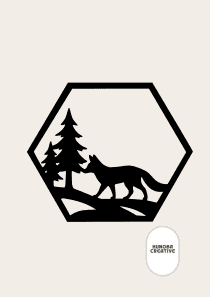 Wanddecoratie Wolf – Silhouet in Hexagon Frame – PLA – Zwart | Antraciet | Grijs | Wit – 175×151 mm